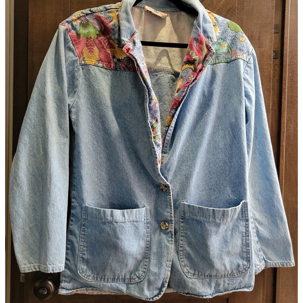 American Profile Dungarees Vintage Denim Jacket‎ Floral Tapestry Yoke Size Small
